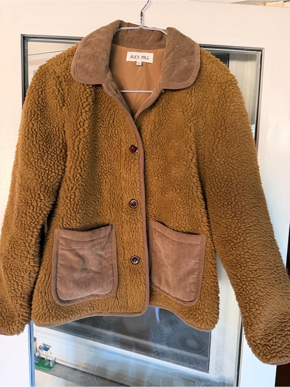 Alex Mill Camel Teddy Sherpa Jacket with Corduroy Trim
